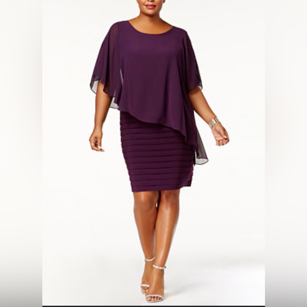 Betsy & Adam Chiffon Capelet Sheath Dress Dark Plum Size 18W